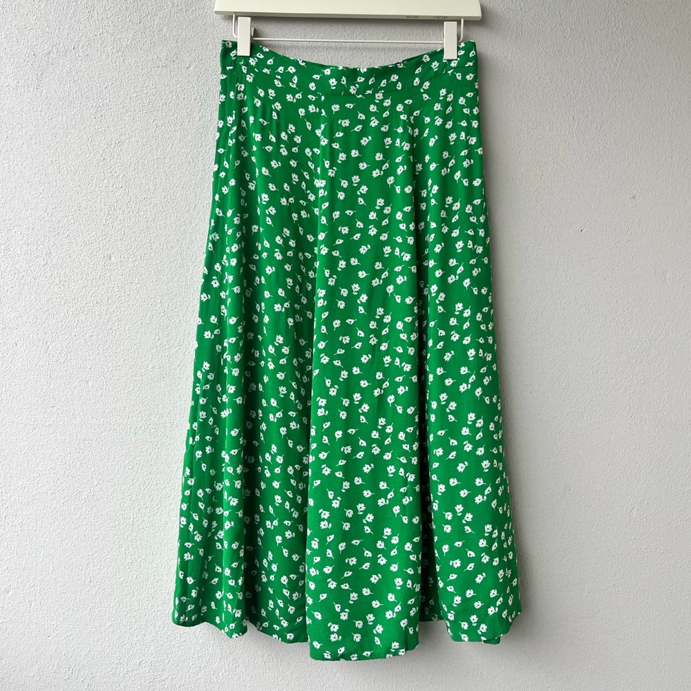 H&M | Emerald Green Midi Floral Skirt
